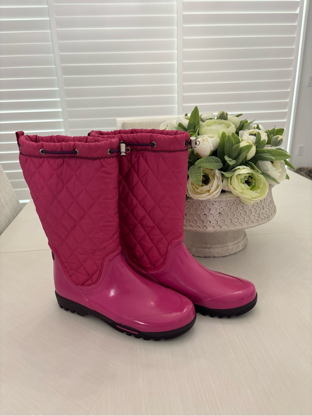 Sperry Pink mid-calf Quilted Rain Boots